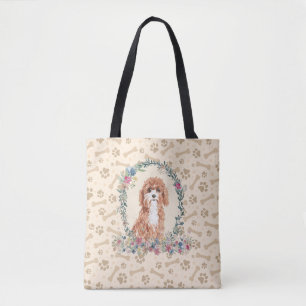 Cavapoo Dog Paw Print & Dog Bone Cute  Tote Bag