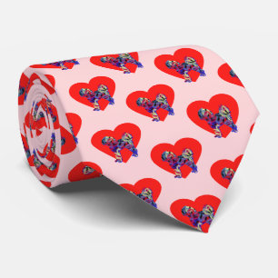 Cavapoo Dog Red Valentine’s Day Heart Pink Neck Tie
