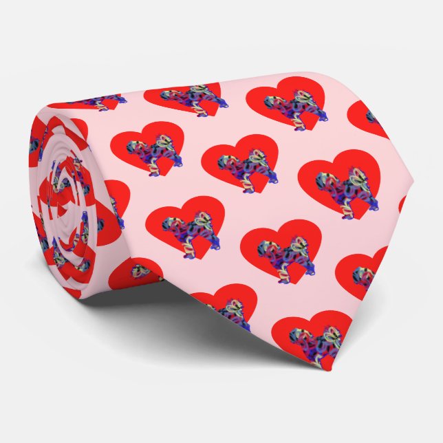 Cavapoo Dog Red Valentine’s Day Heart Pink Neck Tie (Rolled)