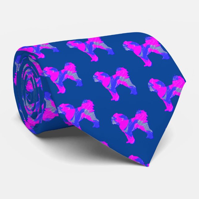 Cavapoo Dog Silhouette Pink & Blue Dark Blue Tie (Rolled)