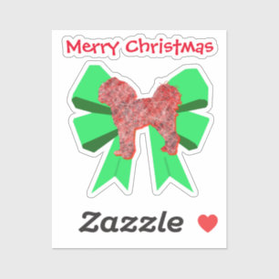 Cavapoo Dog Silhouette Red & Green Bow Christmas