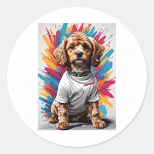 Cavapoo Dog T-shirt Long Classic Round Sticker