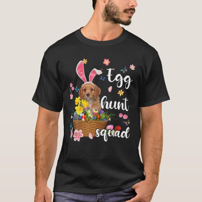 Cavapoo Happy Easter Day Easter Colourful Egg Hunt T-Shirt (Front)