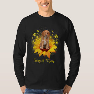 Cavapoo Mum Sunflower With Dog Paw Mothers Day T-Shirt
