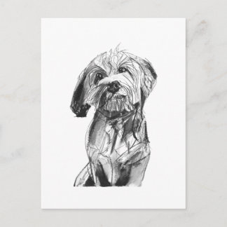Cavapoo Postcard – Charcoal Dog Illustration