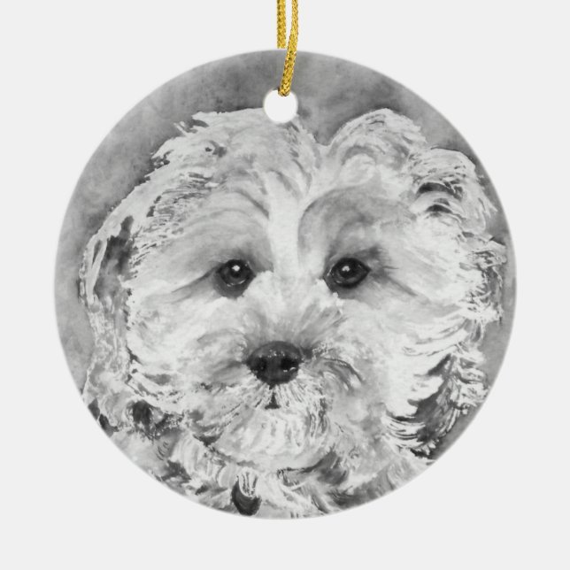 Cavapoo  puppy. ceramic tree decoration (Front)