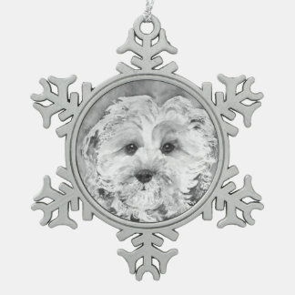 Cavapoo puppy " Ollie". Snowflake Pewter Christmas Ornament
