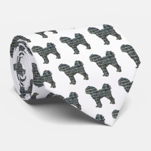 Cavapoo Silhouette Yellow & Black Grid White Tie