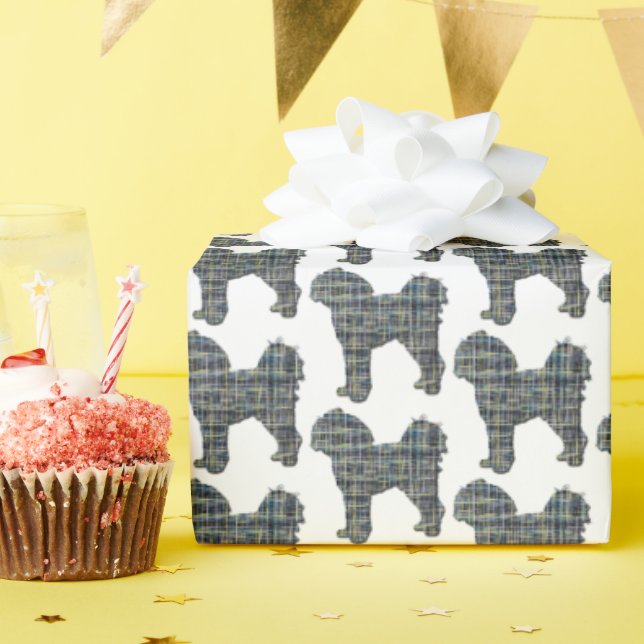 Cavapoo Yellow & Black Grid Line White Gift Wrapping Paper (Birthday Party)