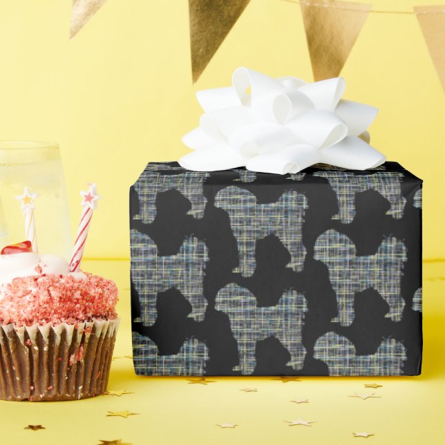 Cavapoo Yellow & Black Grid Line Wrapping Paper (Birthday Party)