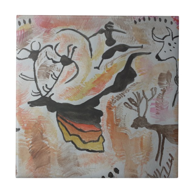 Cave Art Abstract Ceramic Tile (Front)