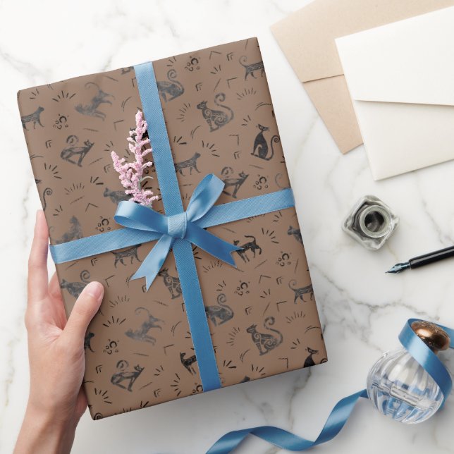 Cave Art Cats on Brown Wrapping Paper (Gifting)