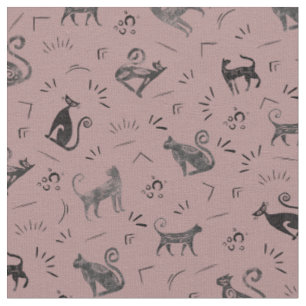 Cave Art Cats on Dusty Grey Pink Fabric