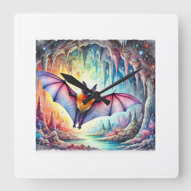 Cave Bat 010824AREF117 - Watercolor Square Wall Clock (Front)