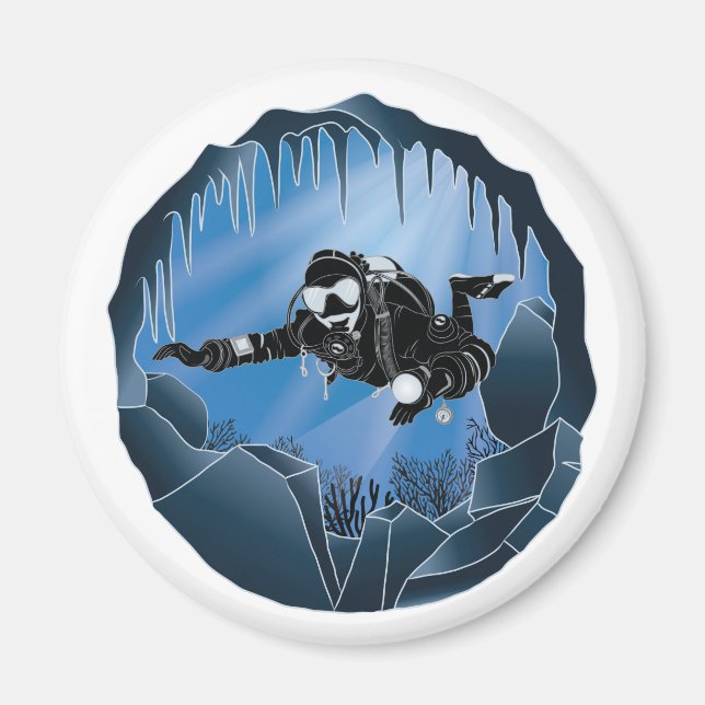 Cave Diving - Underwater Scuba Diver Magnet (Front)