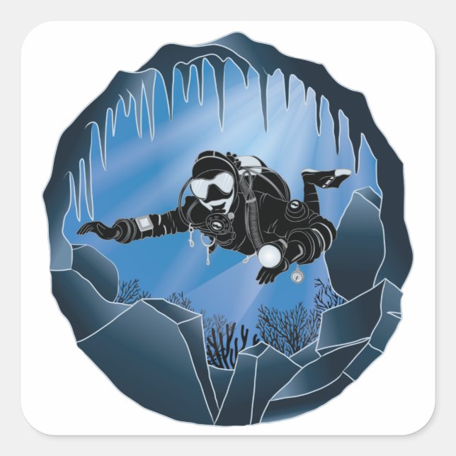 Cave Diving - Underwater Scuba Diver Square Sticker (Front)