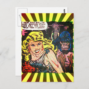 Cave Girl, Gorilla, Elephant Golden Age Comic Book Postcard