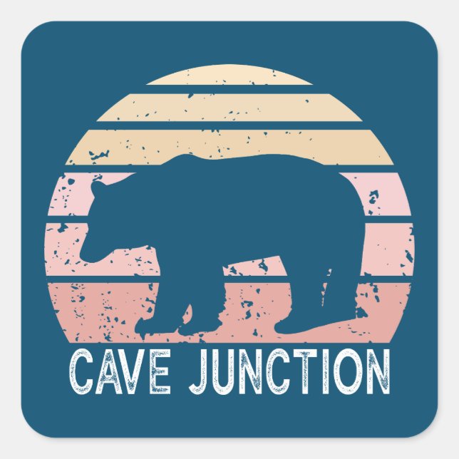 Cave Junction Oregon Retro Bear Square Sticker (Front)