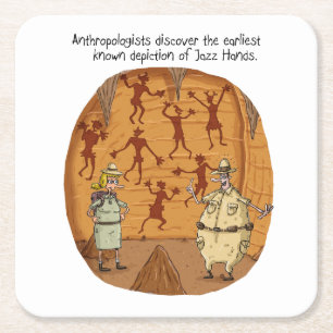Cave Man Jazz Hands Square Paper Coaster