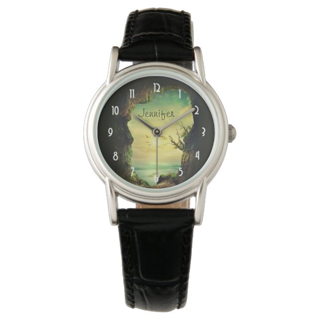 Cave overlooking a Tropical Sea Scenic Photo Watch (Front)