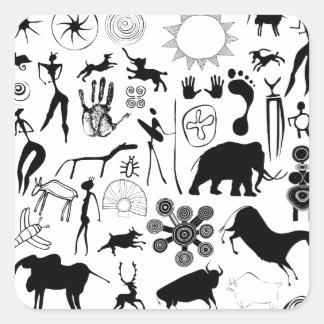 Cave paintings - primeval art square sticker
