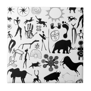 Cave paintings - primeval art tile