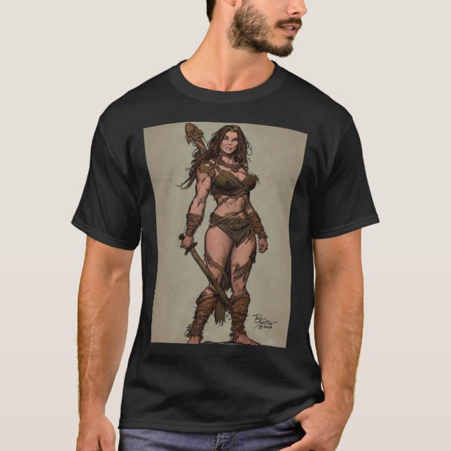 Cave Warrior Girl by Don Castillo T-Shirt (Front)
