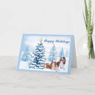 Cavelier King Charles Spaniel Christmas Card Blue