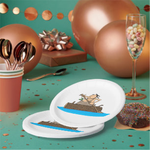 Caveman Canoe Rafting Primitive Man Paper Plate