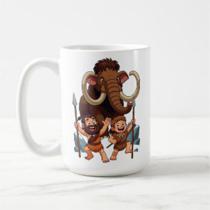 Caveman Dad and Son Mammoth Hunt Coffee Mug