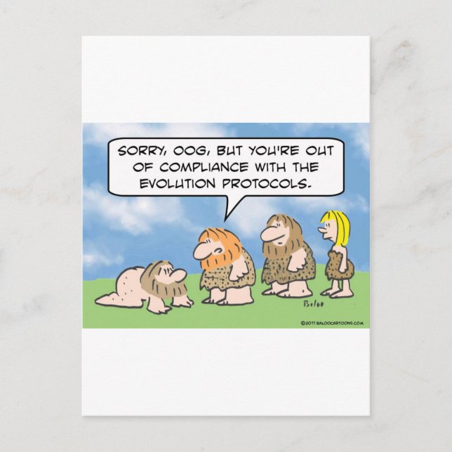 Caveman is out of compliance with evolution. postcard (Front)