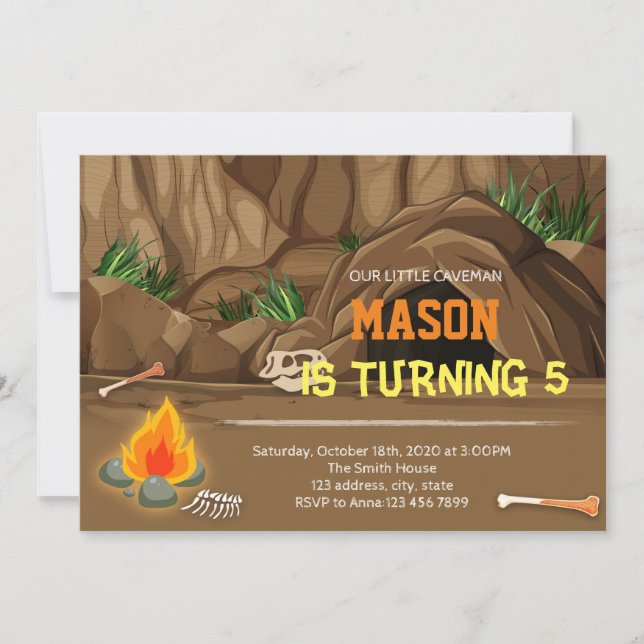 Caveman party birthday invitation (Front)
