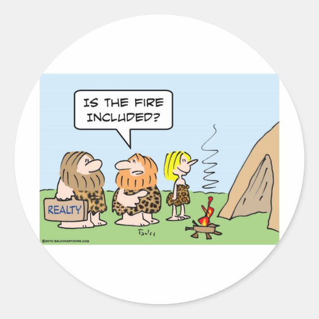 caveman realty fire included classic round sticker (Front)