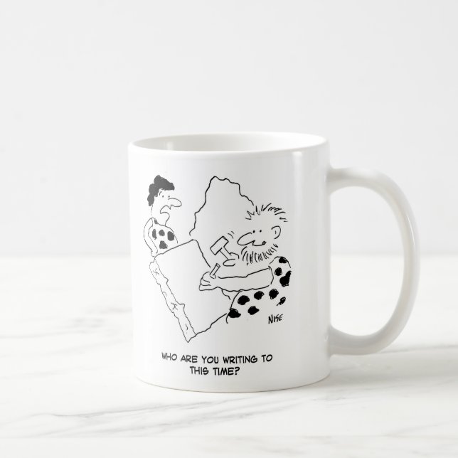 Caveman Writing a Letter Cartoon Coffee Mug (Right)