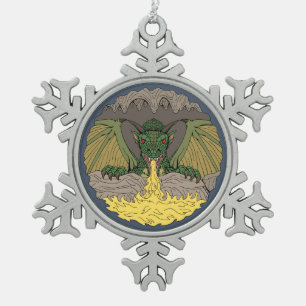 Cavern Dragon 2016 Snowflake Pewter Christmas Ornament