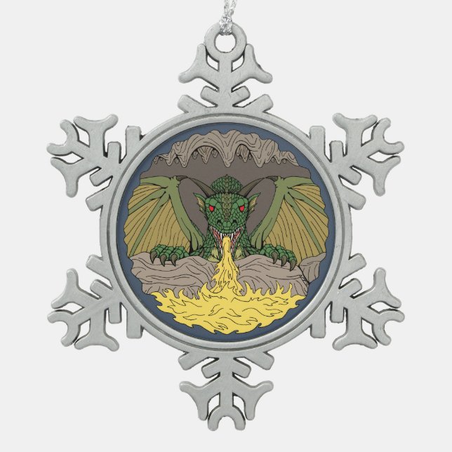 Cavern Dragon 2016 Snowflake Pewter Christmas Ornament (Front)