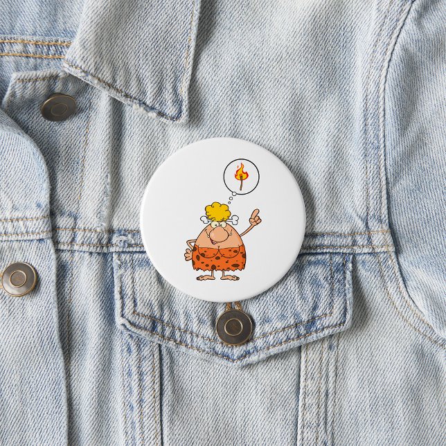 Cavewoman Thinking of Fire Stick 7.5 Cm Round Badge (Creator Uploaded)