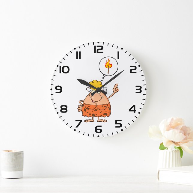 Cavewoman Thinking of Fire Stick Large Clock (Creator Uploaded)