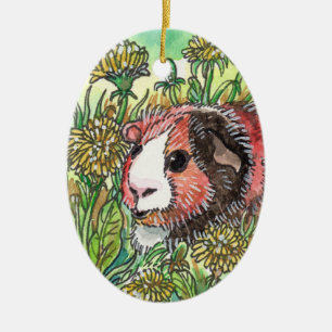 Cavia and Dandelion Ceramic Ornament