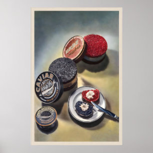 Caviar Delicacy Wine Bottle Champagne Food and Poster