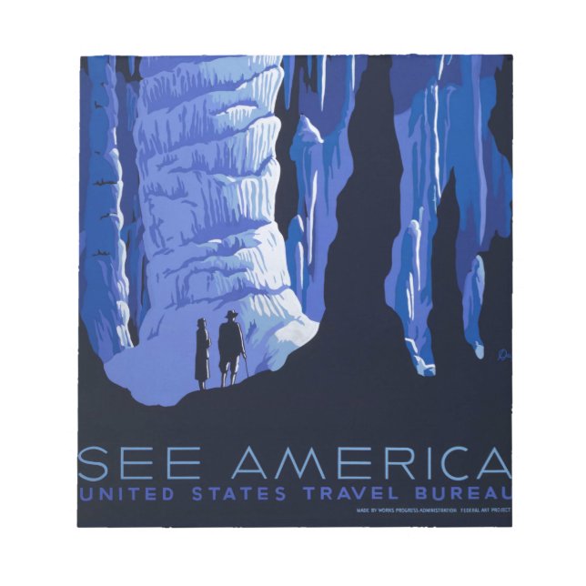 Caving Travel Cavern Vintage Travel Poster Notepad (Front)