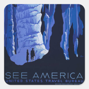 Caving Travel Cavern Vintage Travel Poster Square Sticker