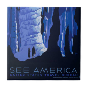 Caving Travel Cavern Vintage Travel Poster Tile