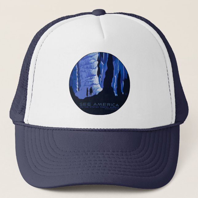 Caving Travel Cavern Vintage Travel Poster Trucker Hat (Front)