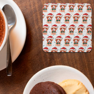 Cavoodle Dog Breed Christmas Stars Square Paper Coaster