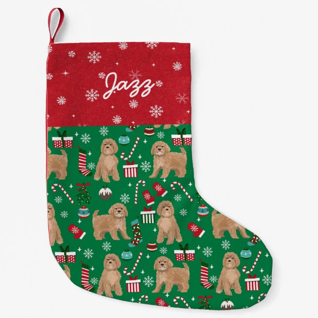 Cavoodle dog stocking, cavapoo dog small christmas stocking (Front)