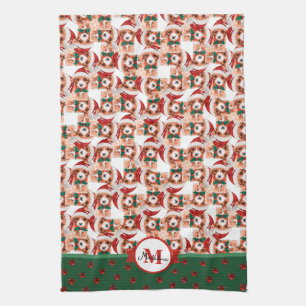 Cavoodle Pattern Monogram Christmas Dog Tea Towel