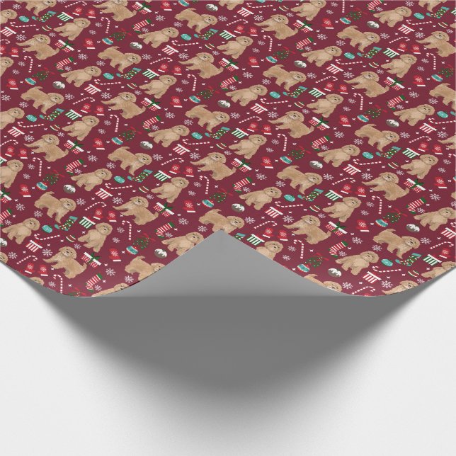 Cavoodle Ruby Christmas Dog Wrapping Paper (Corner)