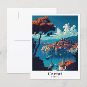 Cavtat Croatia Art Vintage Travel Illustration Postcard