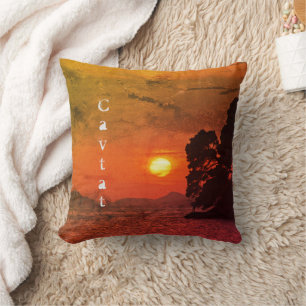 Cavtat, Croatia view of Sunset 1974 Filter Coffee Cushion
